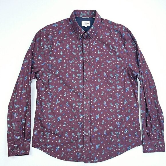 Ben Sherman Size Large Mens Burgundy Paisley Button Down Long Sleeve Logo Shirt - Picture 5 of 12